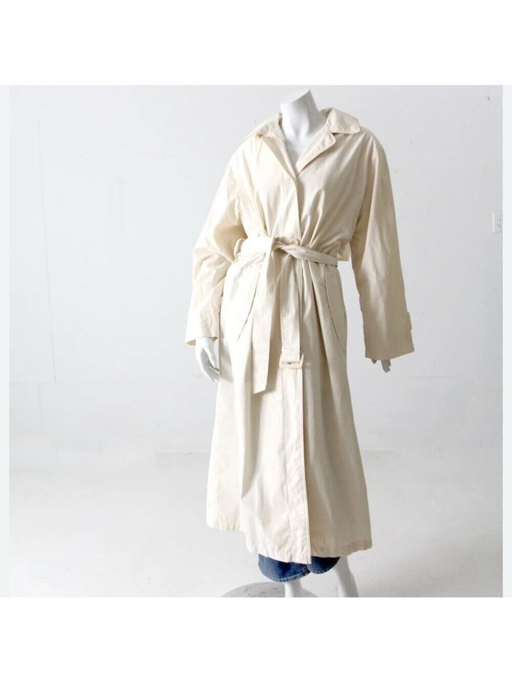 London Fog Vintage Ivory wrap style belted classic Trenchcoat winter coat 10